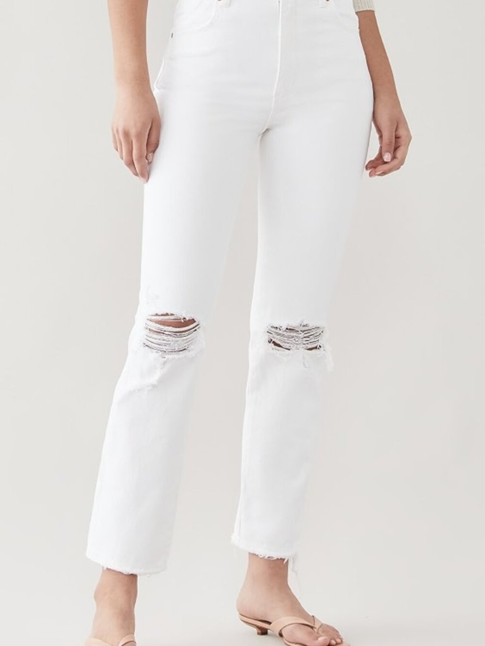 Rollas Original Straight Jeans High Rise Denim Cotton Distressed White Size 26
